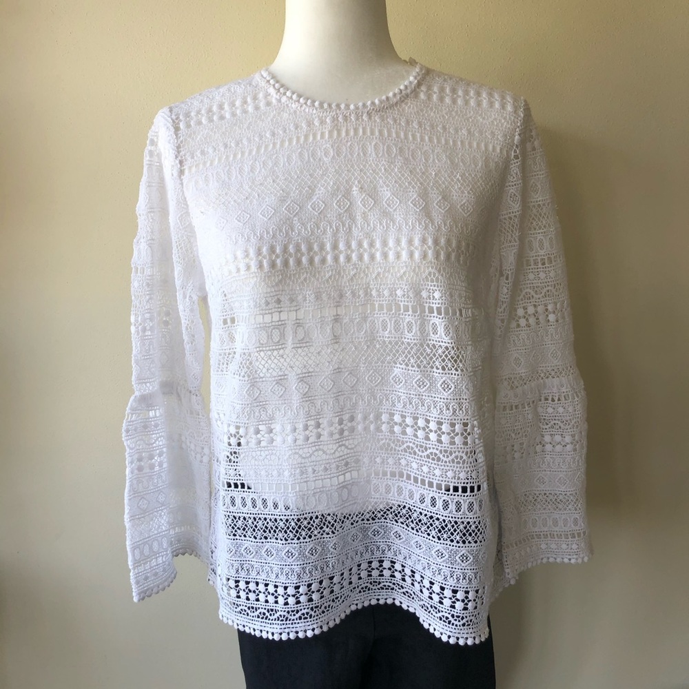 Etcetera intricate lace Top, belled sleeves Size 6